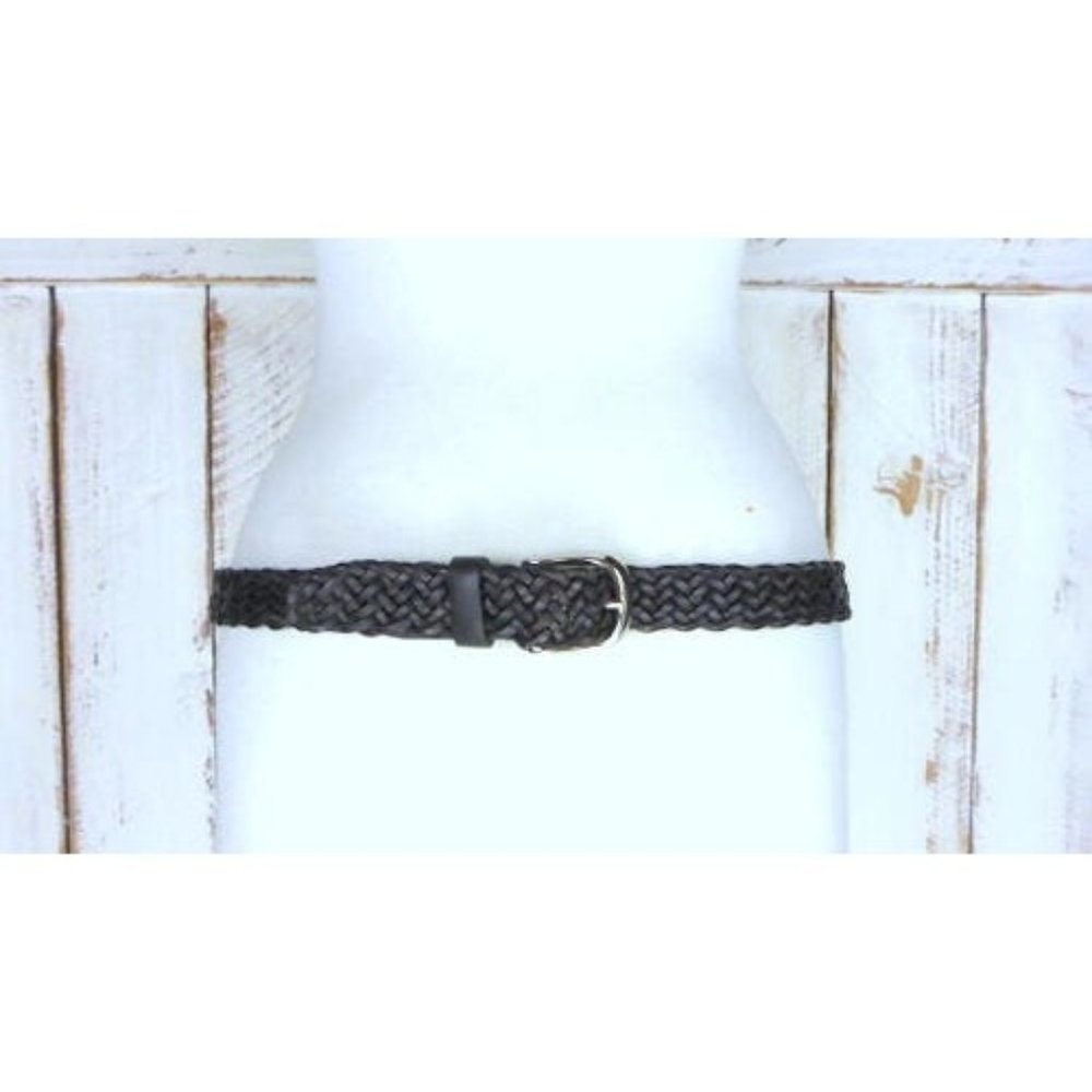 Vintage 90s woven brown leather silver buckle belt